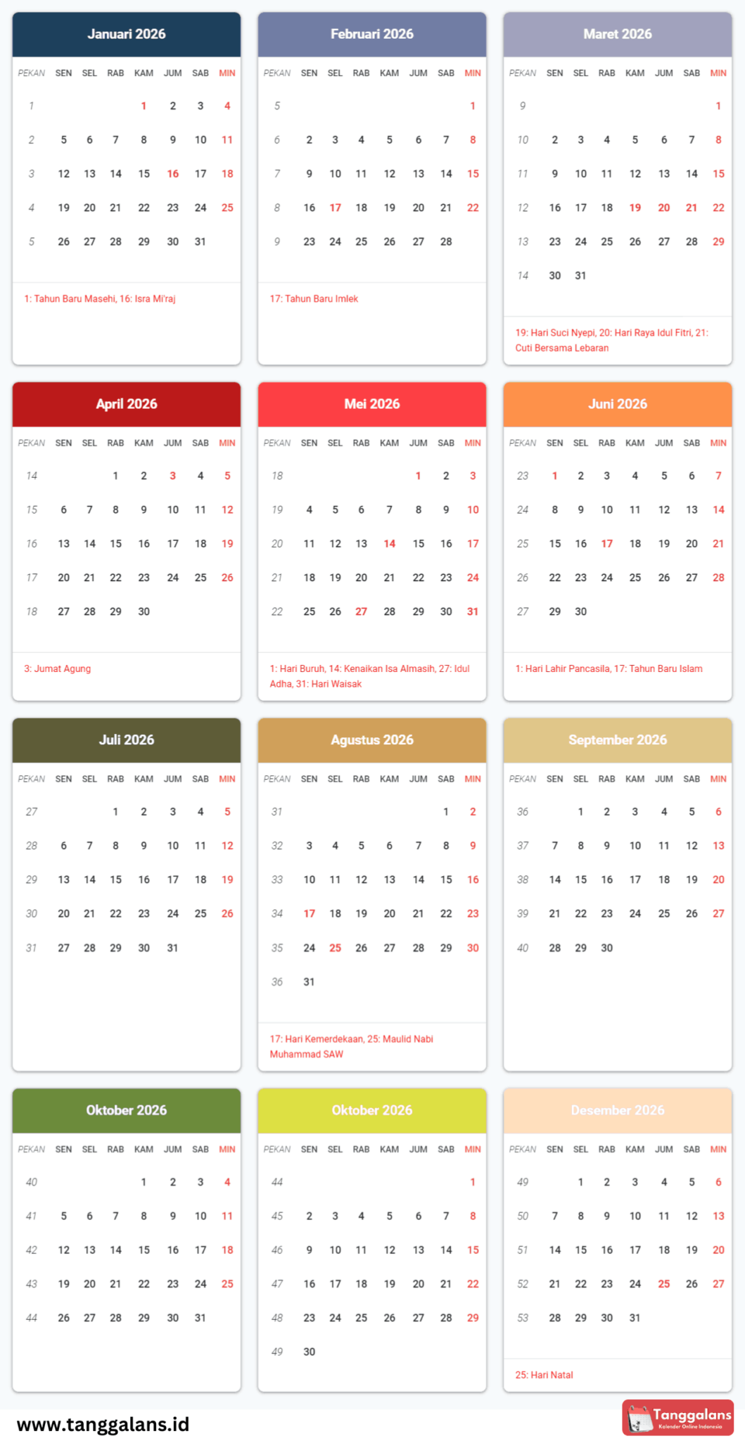 Kalender 2026 Kalender Lengkap dengan Tanggal Merah