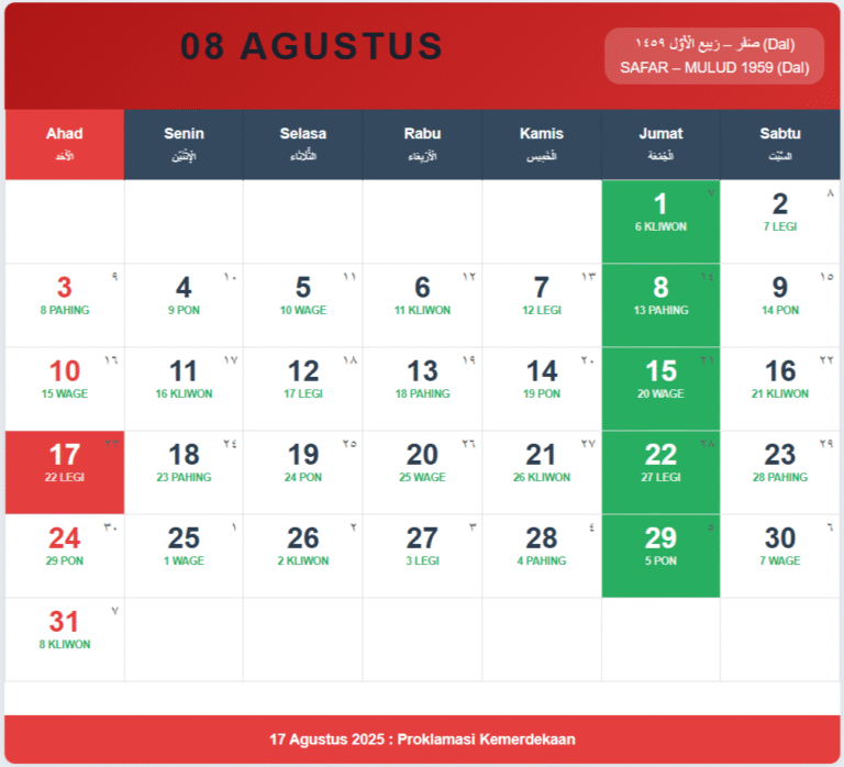 kalender agustus 2025 1 Kalender Agustus 2025