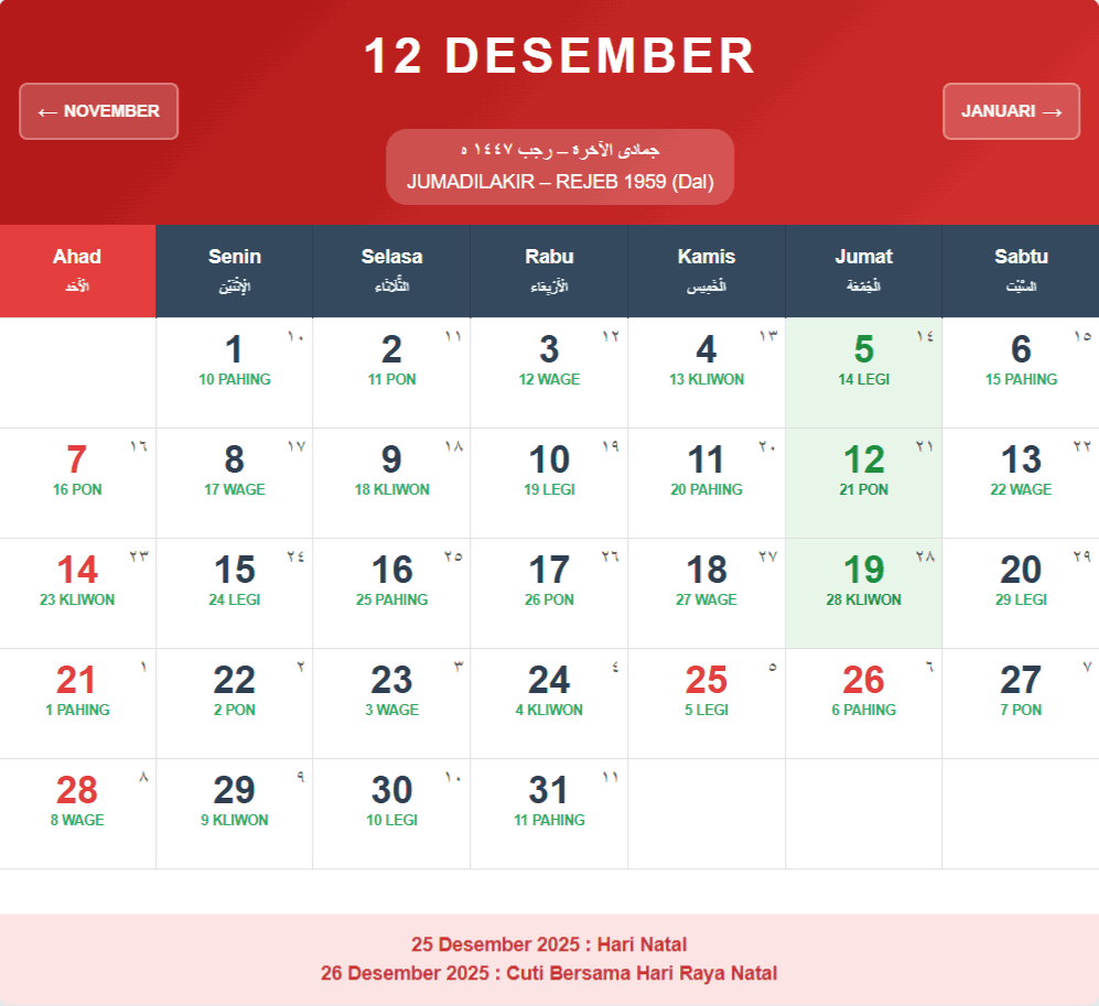 kalender desember 2025 1 Kalender Desember 2025