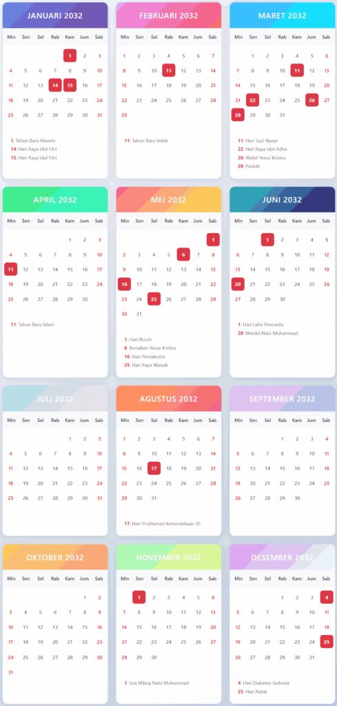 Kalender 2032 1 kalender 2032