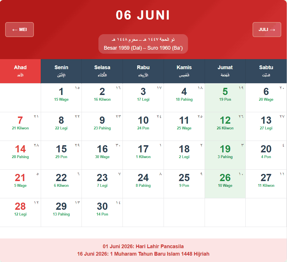 Kalender Juni 2026