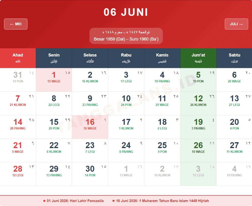 Kalender Jawa Juni 2026