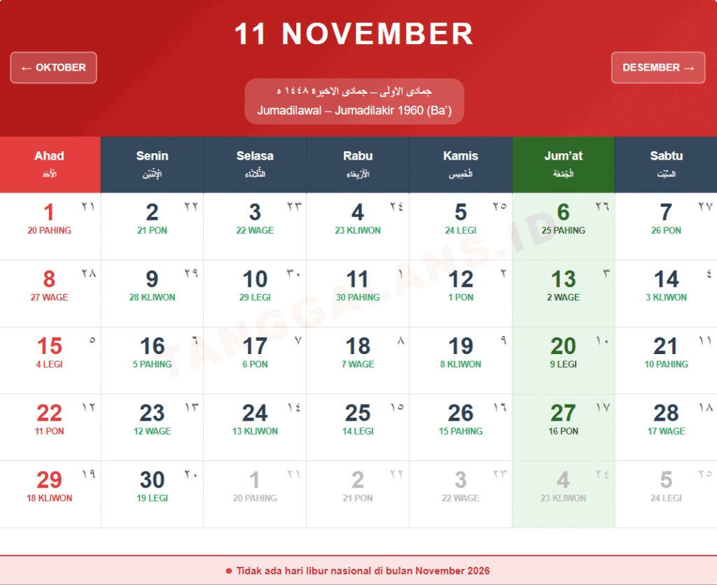 Kalender Jawa November 2026 1 Kalender Jawa November 2026