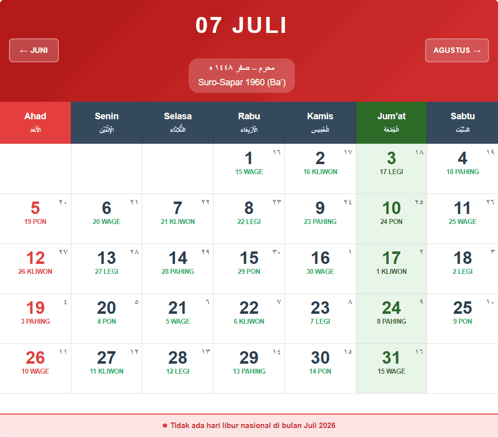 Kalender Jawa Juli 2026 1 Kalender Jawa Juli 2026
