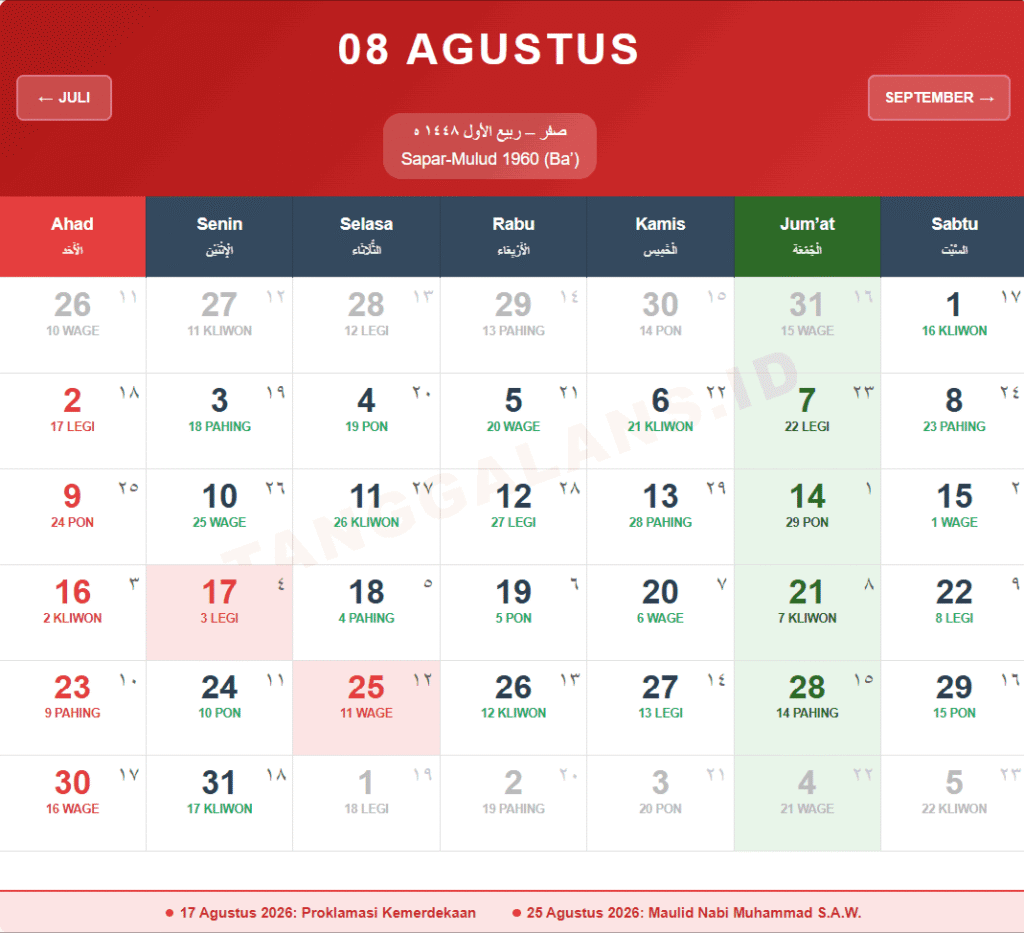 Kalender Jawa Agustus 2026 1 kalender jawa agustus 2026